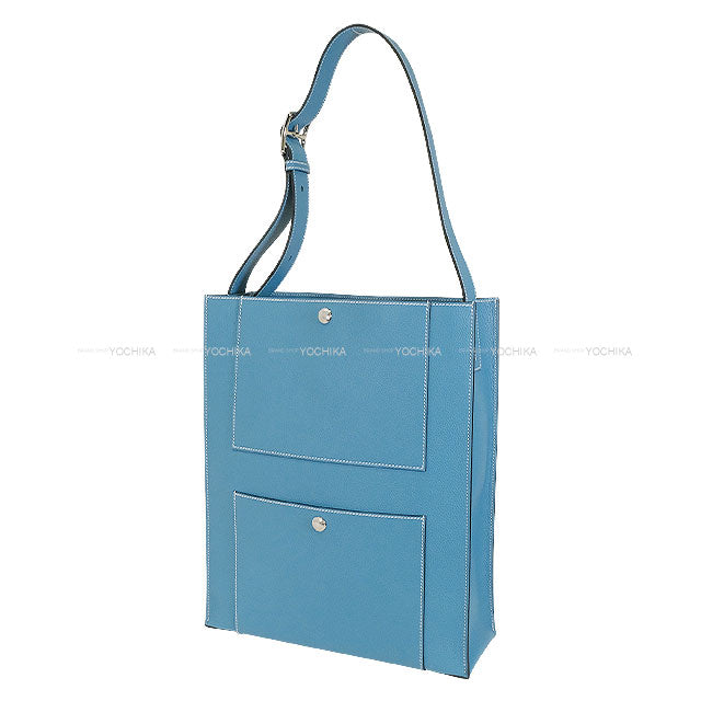 HERMES Shoulder bag Cabas New Bleu Jean Evercolor Silver HW Stamp W[EXCELLENT][Authentic]