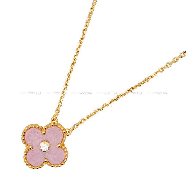 [Pre-loved] 2021 Holiday Collection Van Cleef & Arpels necklace Vintage Alhambra Pendant Pink K18PG/Diamond/Rhodonite VCARP7TD00[LIKE NEW][Authentic]