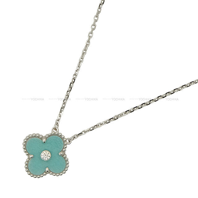 [Pre-loved] 2022 Holiday Collection Van Cleef & Arpels necklace Vintage Alhambra Pendant K18WG/Diamond/Celadon Green VCARP9RU00[LIKE NEW][Authentic]