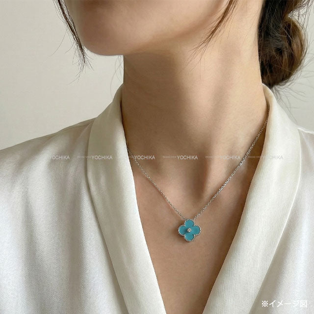 [Pre-loved] 2022 Holiday Collection Van Cleef & Arpels necklace Vintage Alhambra Pendant K18WG/Diamond/Celadon Green VCARP9RU00[LIKE NEW][Authentic]