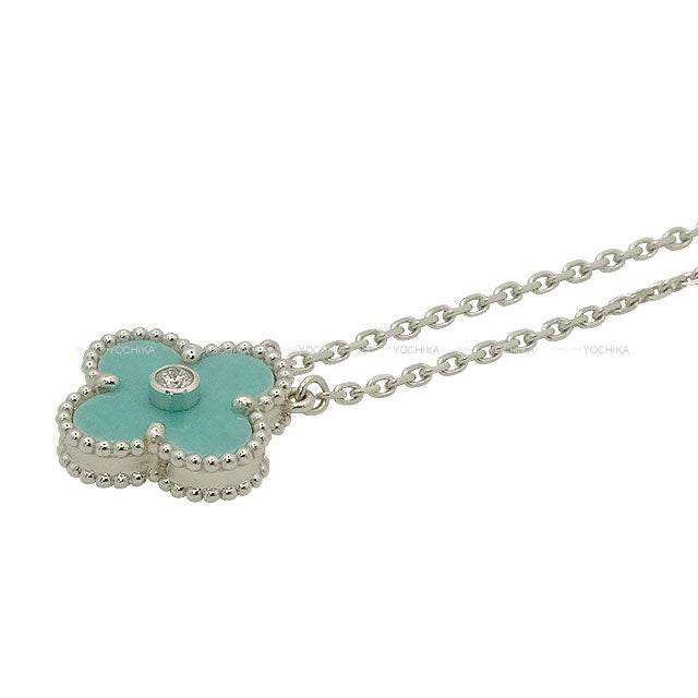 [Pre-loved] 2022 Holiday Collection Van Cleef & Arpels necklace Vintage Alhambra Pendant K18WG/Diamond/Celadon Green VCARP9RU00[LIKE NEW][Authentic]