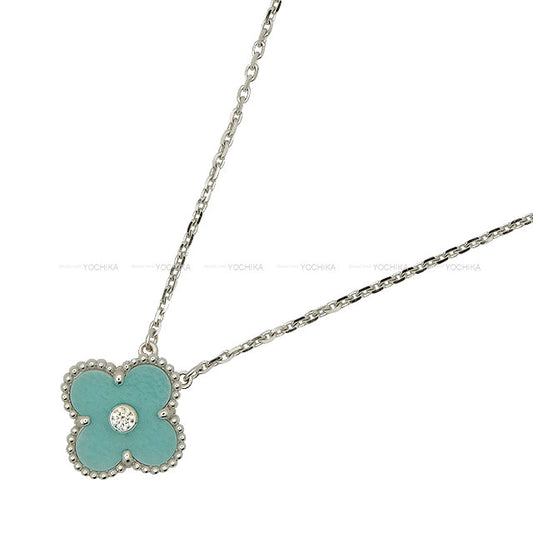 [Pre-loved] 2022 Holiday Collection Van Cleef & Arpels necklace Vintage Alhambra Pendant Blue K18WG/Diamond/Celadon Green VCARP9RU00[LIKE NEW][Authentic]