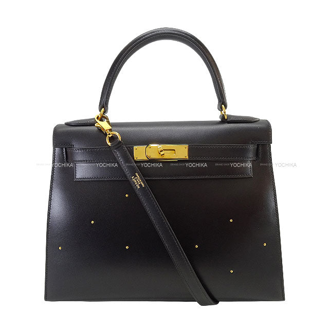 [Pre-loved] HERMES Shoulder bag Kelly28 Sellier Studs Noir (Black) Box Calf Gold HW Stamp 〇Z[LIKE NEW][Authentic]