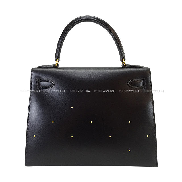[Pre-loved] HERMES Shoulder bag Kelly28 Sellier Studs Noir (Black) Box Calf Gold HW Stamp 〇Z[LIKE NEW][Authentic]