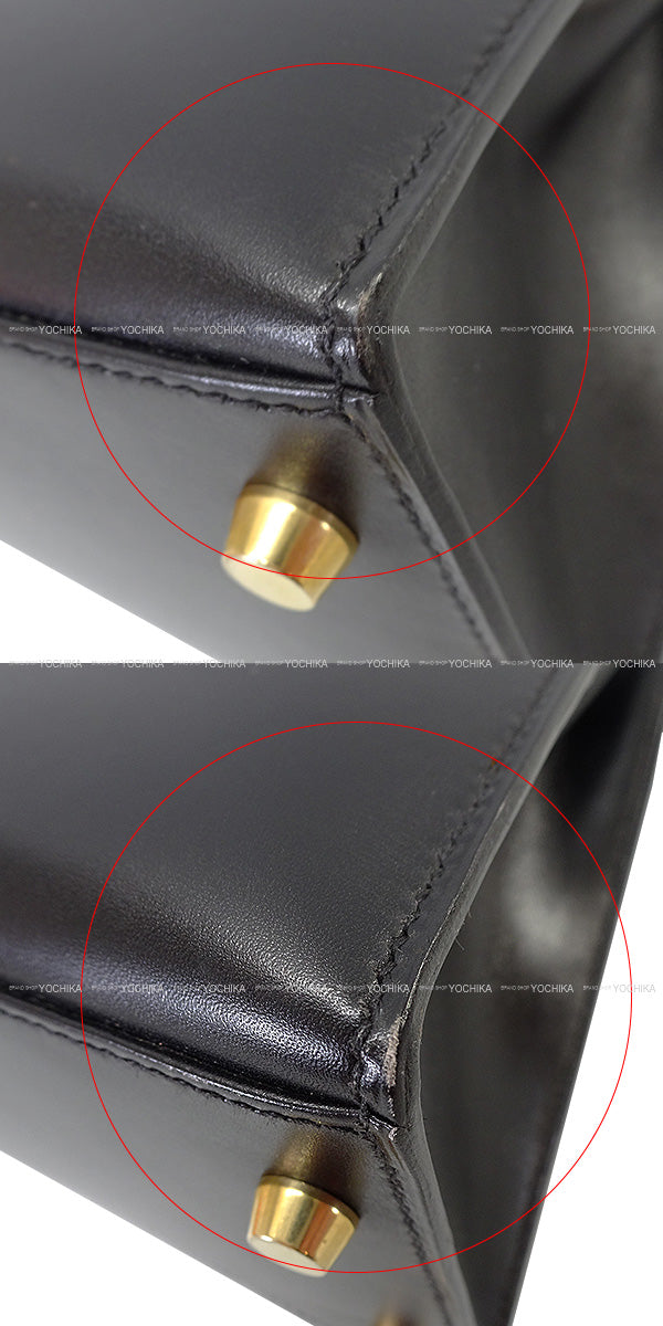 [Pre-loved] HERMES Shoulder bag Kelly28 Sellier Studs Noir (Black) Box Calf Gold HW Stamp 〇Z[LIKE NEW][Authentic]