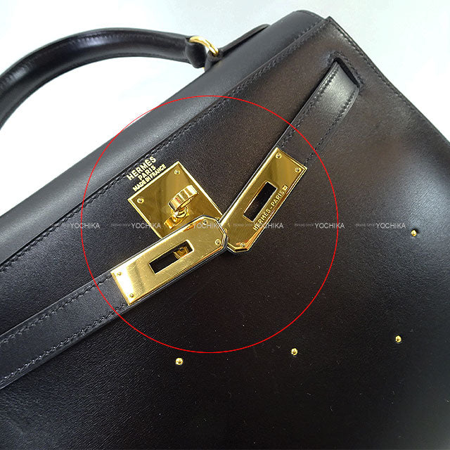 [Pre-loved] HERMES Shoulder bag Kelly28 Sellier Studs Noir (Black) Box Calf Gold HW Stamp 〇Z[LIKE NEW][Authentic]