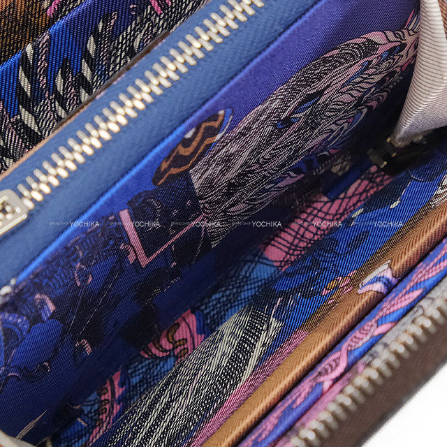 HERMES Bi-fold wallet Azap Compact Della Cavalleria Favolosa Ebene/Bleu Saphir/Pink Veau Epsom/Silk/Veau Barenia Silver HW Stamp Z[EXCELLENT][Authentic]