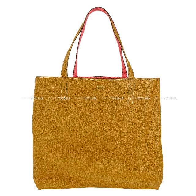 HERMES Handbag Double Sens 45 Sesami/Rose Azalee Taurillon Clemence Stamp Y[EXCELLENT][Authentic]