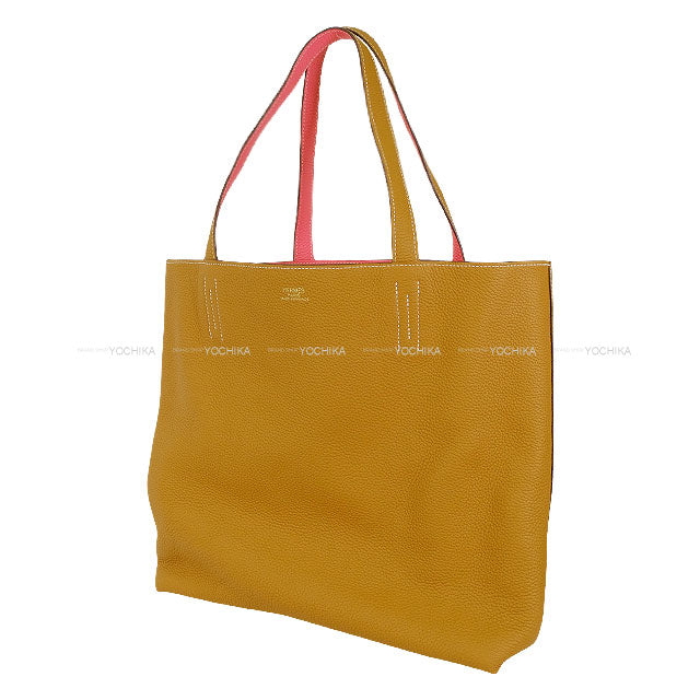 HERMES Handbag Double Sens 45 Sesami/Rose Azalee Taurillon Clemence Stamp Y[EXCELLENT][Authentic]