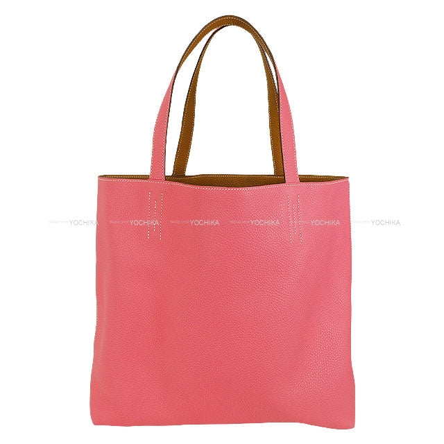 HERMES Handbag Double Sens 45 Sesami/Rose Azalee Taurillon Clemence Stamp Y[EXCELLENT][Authentic]