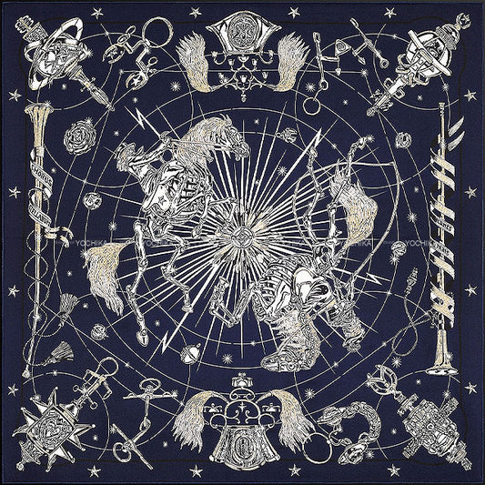 [Pre-loved] HERMES scarf Carre 70 Pre-shoe Chorus Stellarum Metallic with Jewelry Embroidery Noir (Black)/Blanc (White)/Marine Silk100%[LIKE NEW][Authentic]