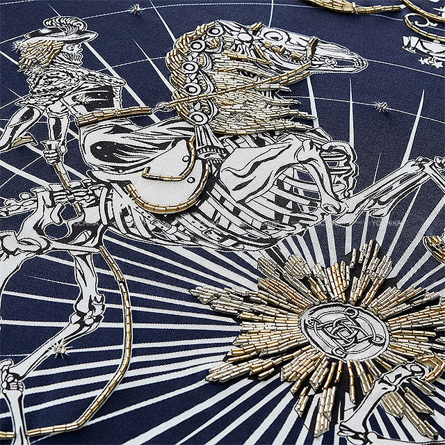 [Pre-loved] HERMES scarf Carre 70 Pre-shoe Chorus Stellarum Metallic with Jewelry Embroidery Noir (Black)/Blanc (White)/Marine Silk100%[LIKE NEW][Authentic]
