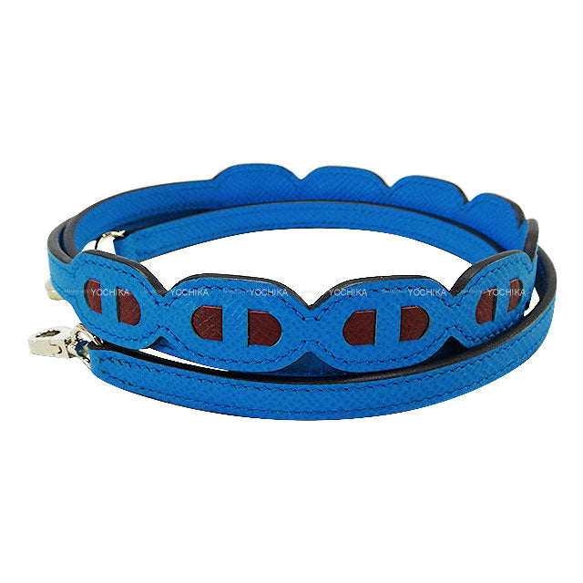 HERMES shoulder strap Bandouliere Maillon Chaine D'ancre Mini Bleu Zanzibar/Rouge Sellier Veau Epsom Silver HW Stamp Z[EXCELLENT][Authentic]