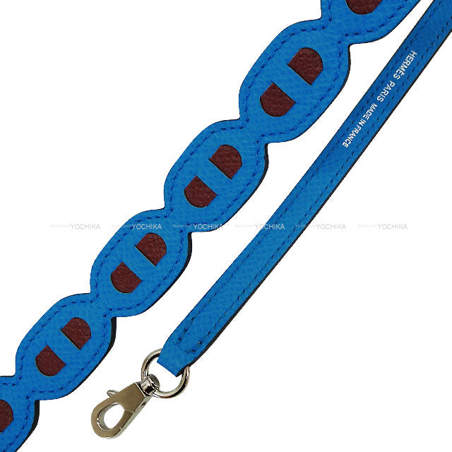 HERMES shoulder strap Bandouliere Maillon Chaine D'ancre Mini Bleu Zanzibar/Rouge Sellier Veau Epsom Silver HW Stamp Z[EXCELLENT][Authentic]