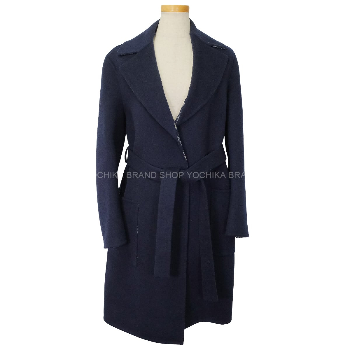 Dior Ladies Oblique Long Coat Double face with Belt Navy Virgin Wool/Silk #34 110M36A1375[BRAND NEW][Authentic]