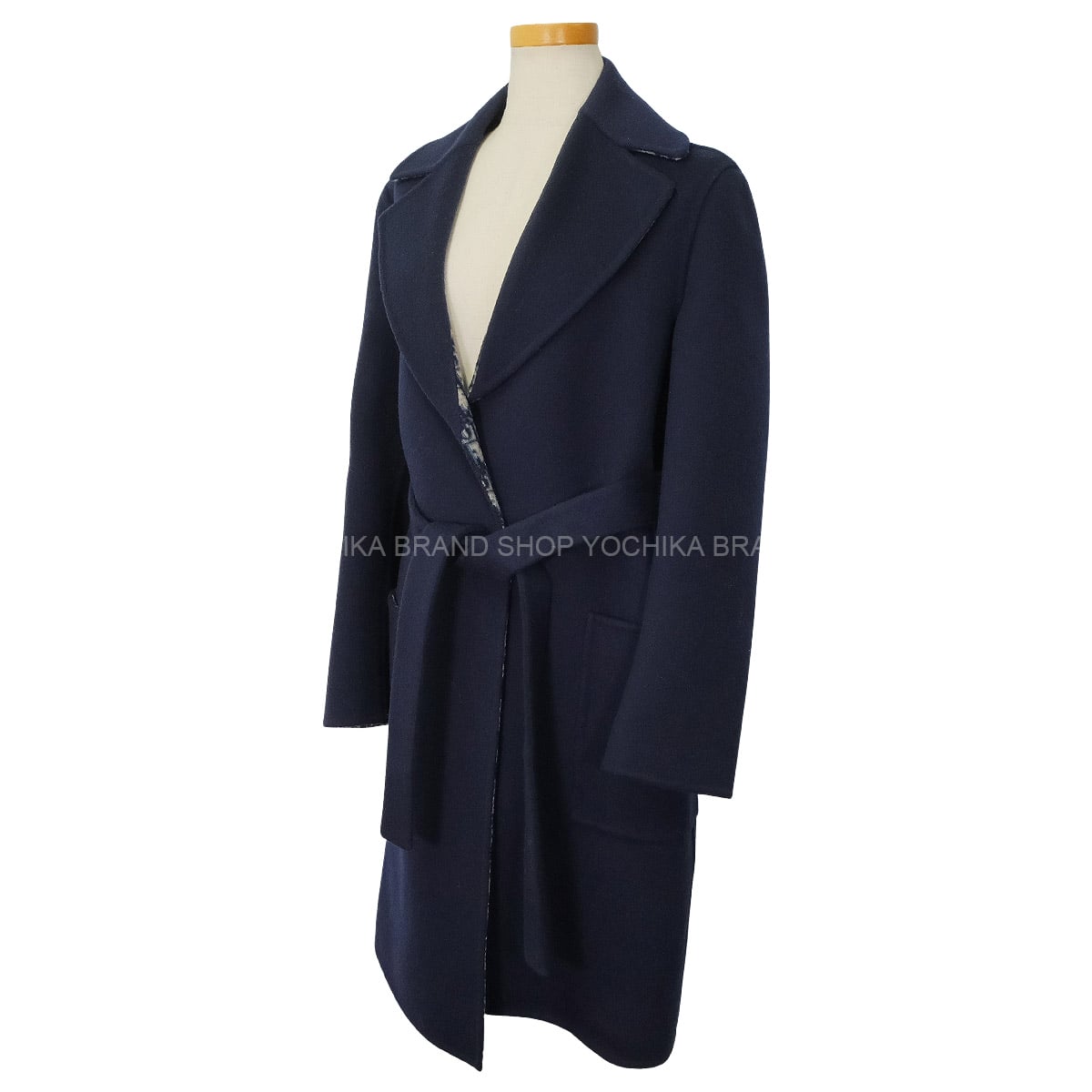 Dior Stainless collar coat Ladies Oblique Long Double face with Belt Navy Virgin Wool/Silk #34 110M36A1375[BRAND NEW][Authentic]