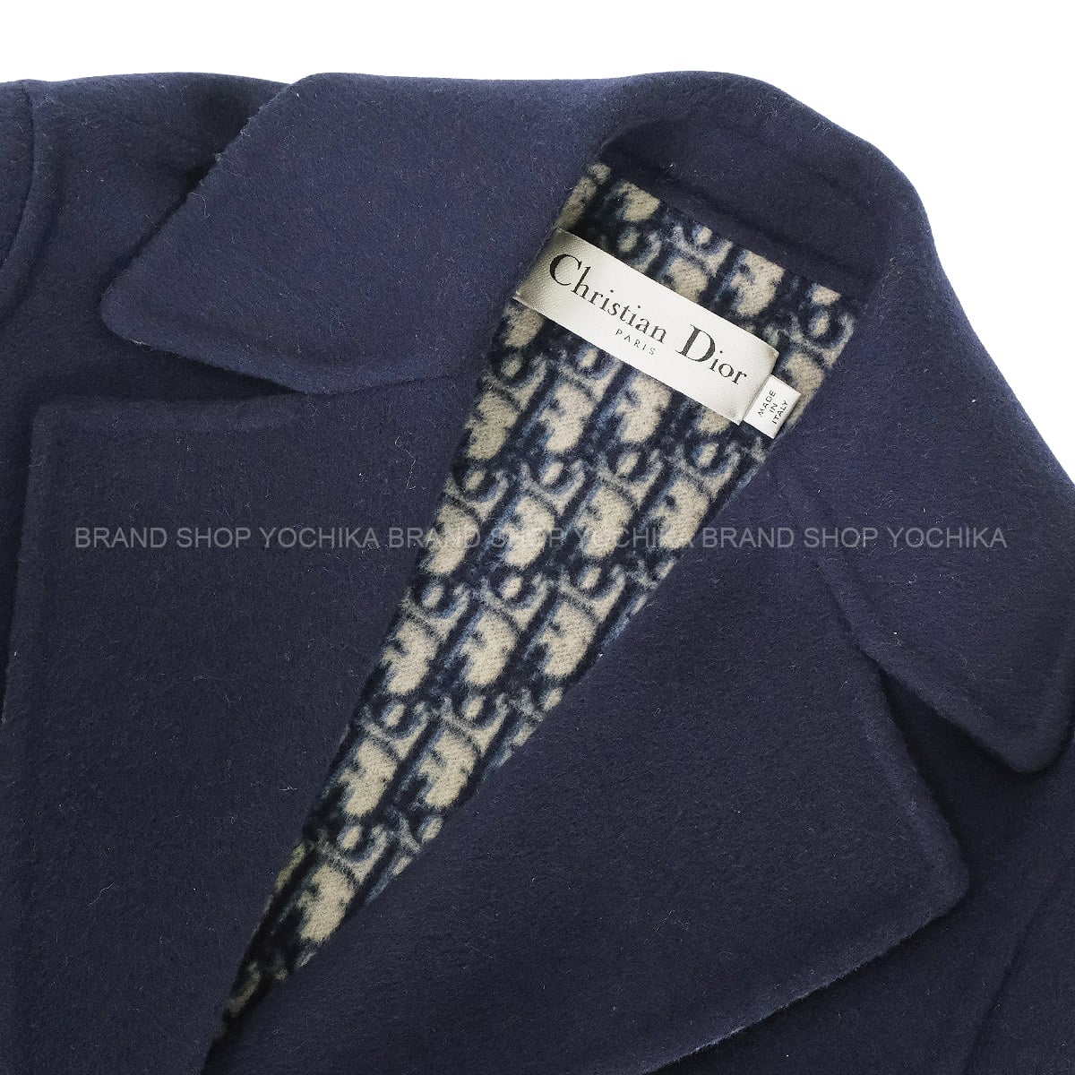 Dior Ladies Oblique Long Coat Double face with Belt Navy Virgin Wool/Silk #34 110M36A1375[BRAND NEW][Authentic]