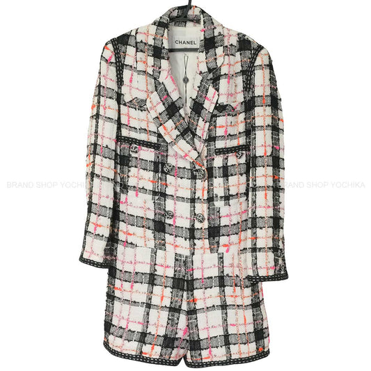 2020SS CHANEL Pants Tweed Jumpsuit with COCO Mark Blanc (White)/Noir (Black)/Multicolor Polyamide/Cotton/Acrylic ♯36 P64167[EXCELLENT][Authentic]