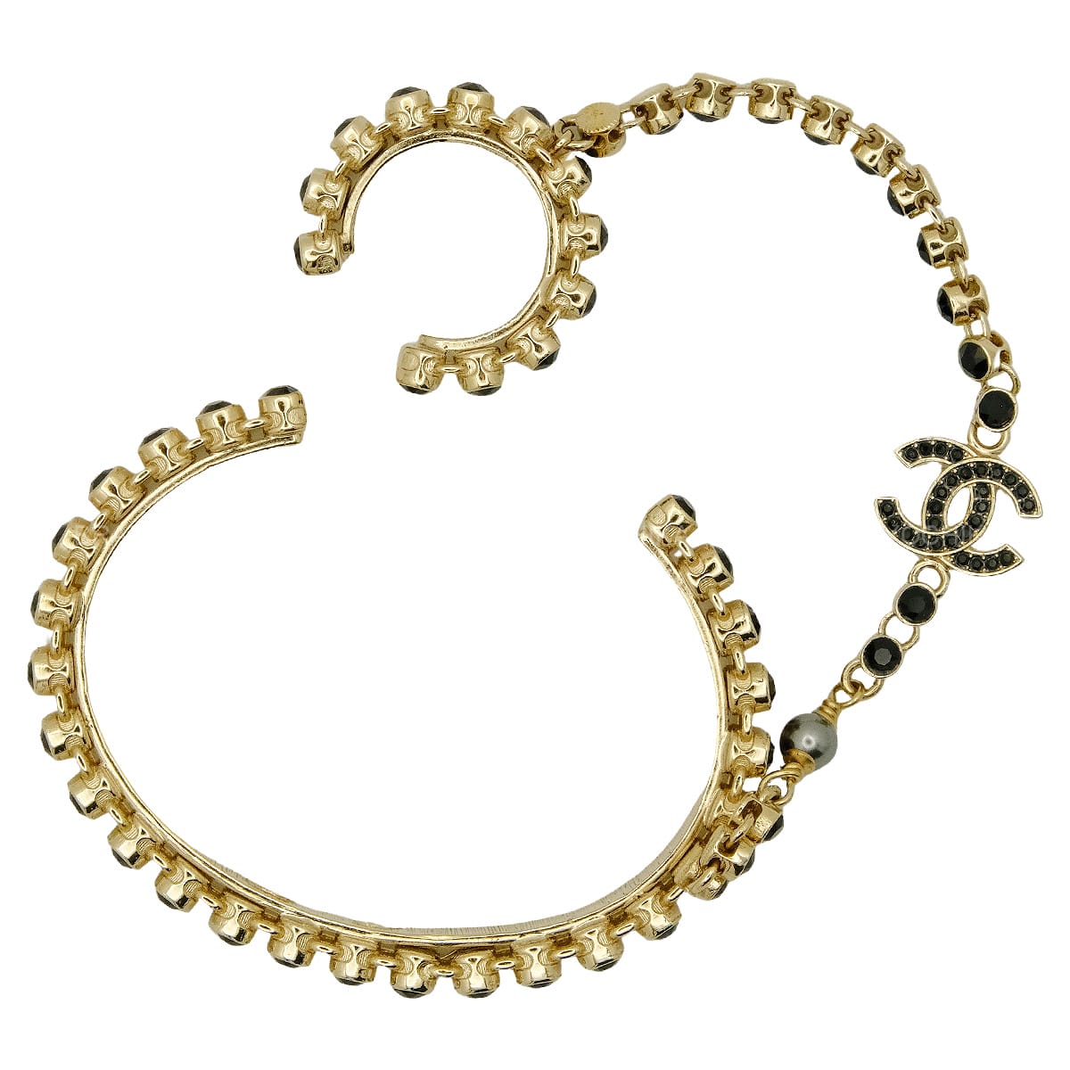 CHANEL bangle COCO Mark Rhinestone Finger Bracelet Noir (Black