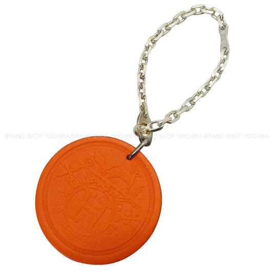 2008 Kyoto Takashimaya Exclusive HERMES bag charm Ex-Libris Orange Veau Swift Silver HW[EXCELLENT][Authentic]