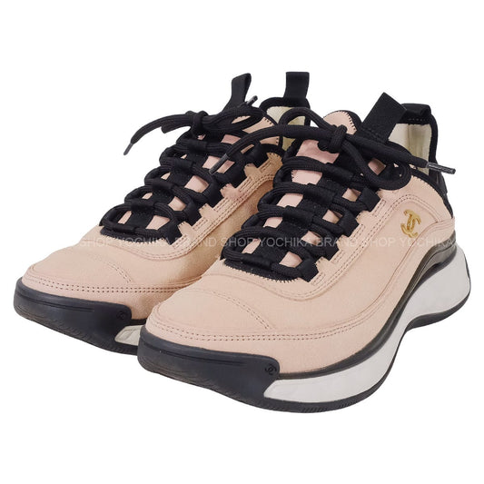 [Pre-loved] 2023AW CHANEL sneakers Diamond Quilted Platform with COCO Mark Pink Suede cal #37 G45331[LIKE NEW][Authentic]