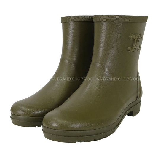 [Pre-loved] 2025SS CELINE boots Triomphe Rain Middle cut Kaki Rubber 36 36011 700/C.15KH[LIKE NEW][Authentic]