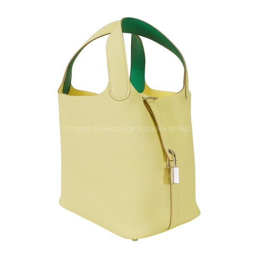 [Pre-loved] HERMES Handbag Picotin Lock 18 PM Eclat Jaune Milton/Menthe (Mint) Taurillon Clemence/Veau Swift Silver HW Stamp W[LIKE NEW][Authentic]