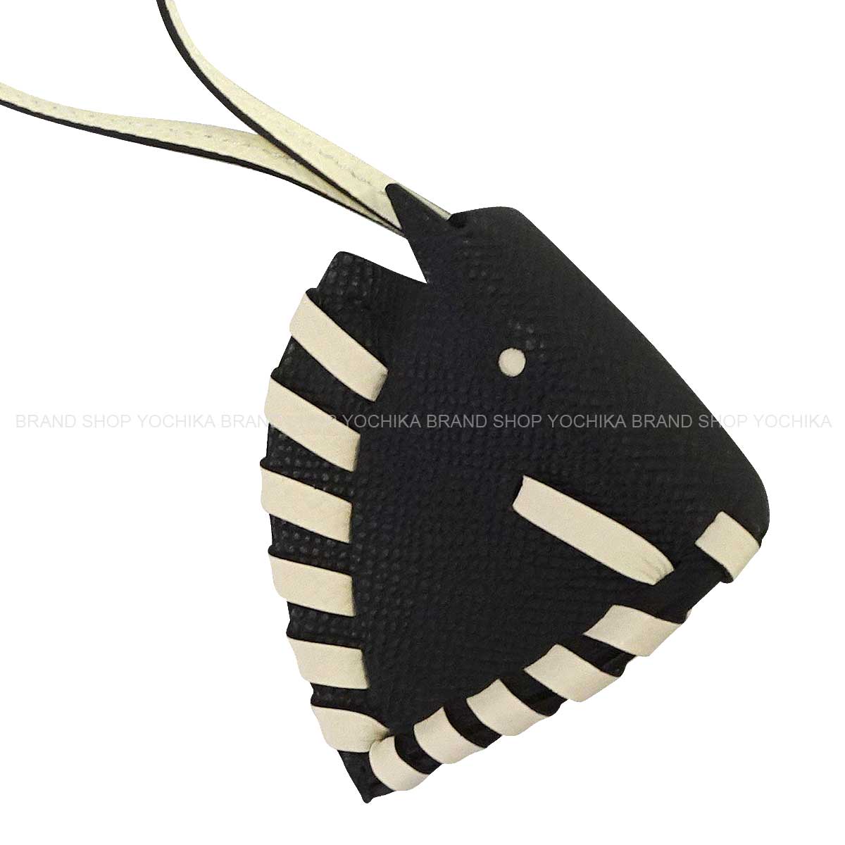 HERMES bag charm Cheval Tresse Noir (Black)/Craie Veau Epsom Stamp K[BRAND NEW][Authentic]