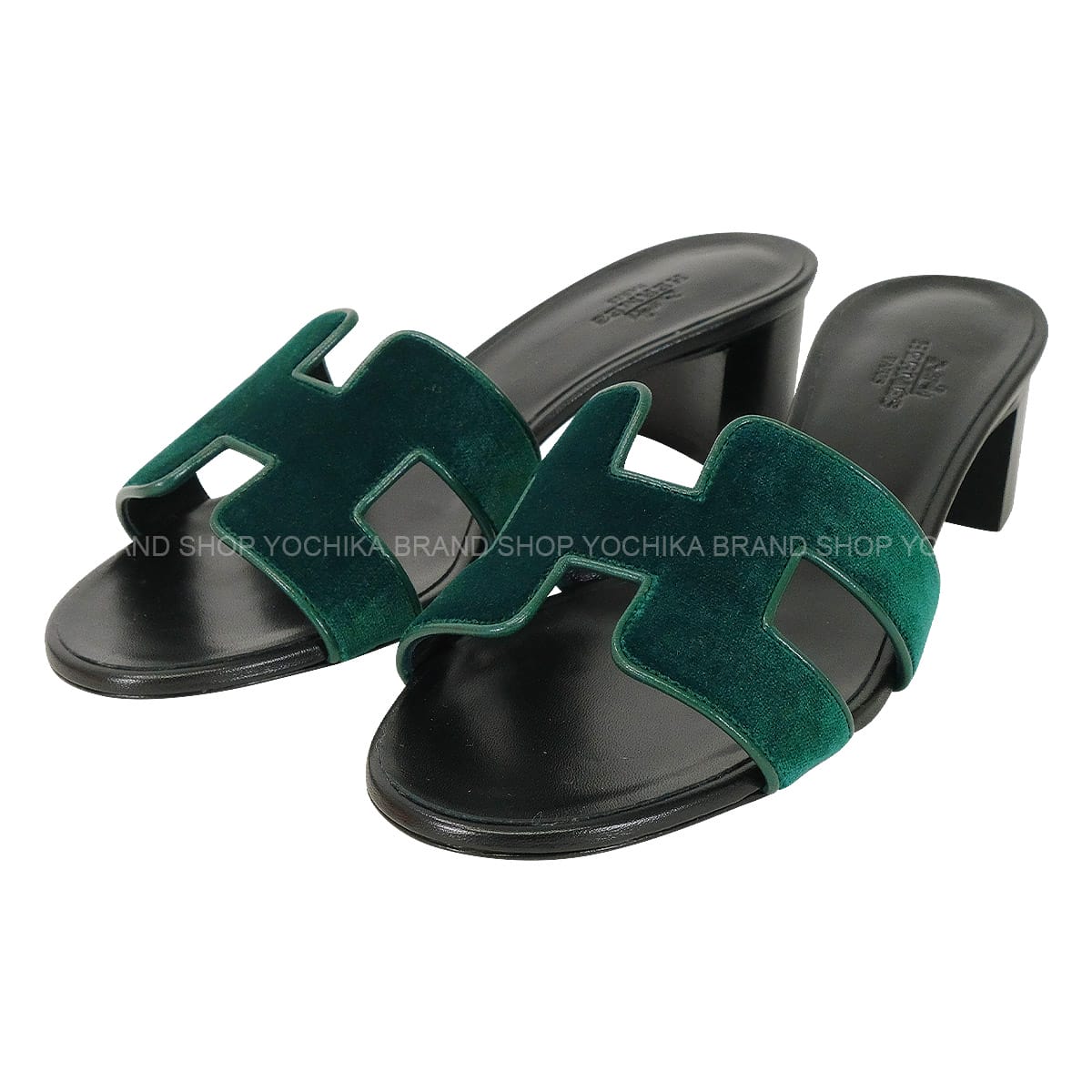 HERMES sandals OASIS Vert Fonce/Noir (Black) Velour #36.5 H232162Z[ALMOST NEW][Authentic]