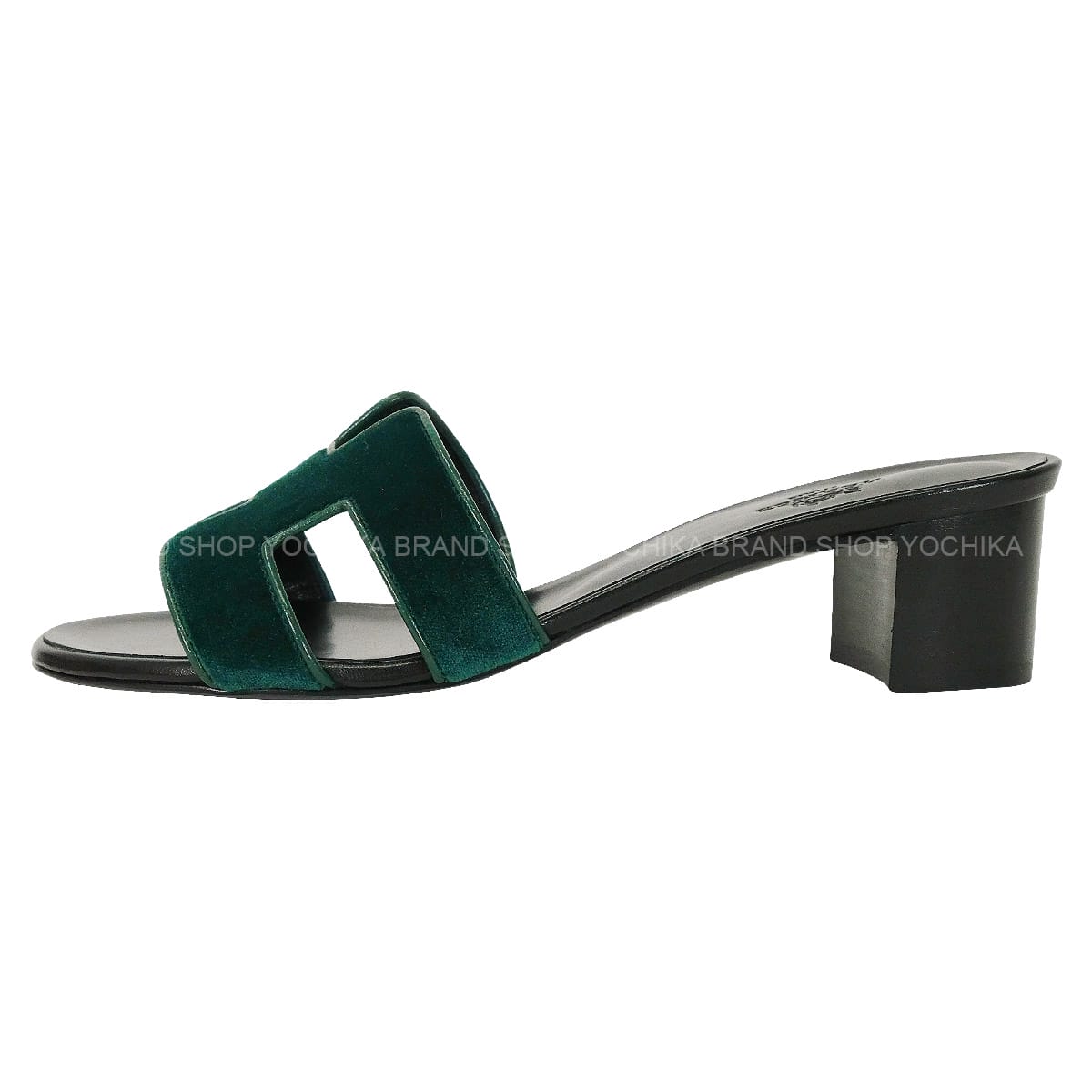 HERMES sandals OASIS Vert Fonce/Noir (Black) Velour #36.5 H232162Z[ALMOST NEW][Authentic]