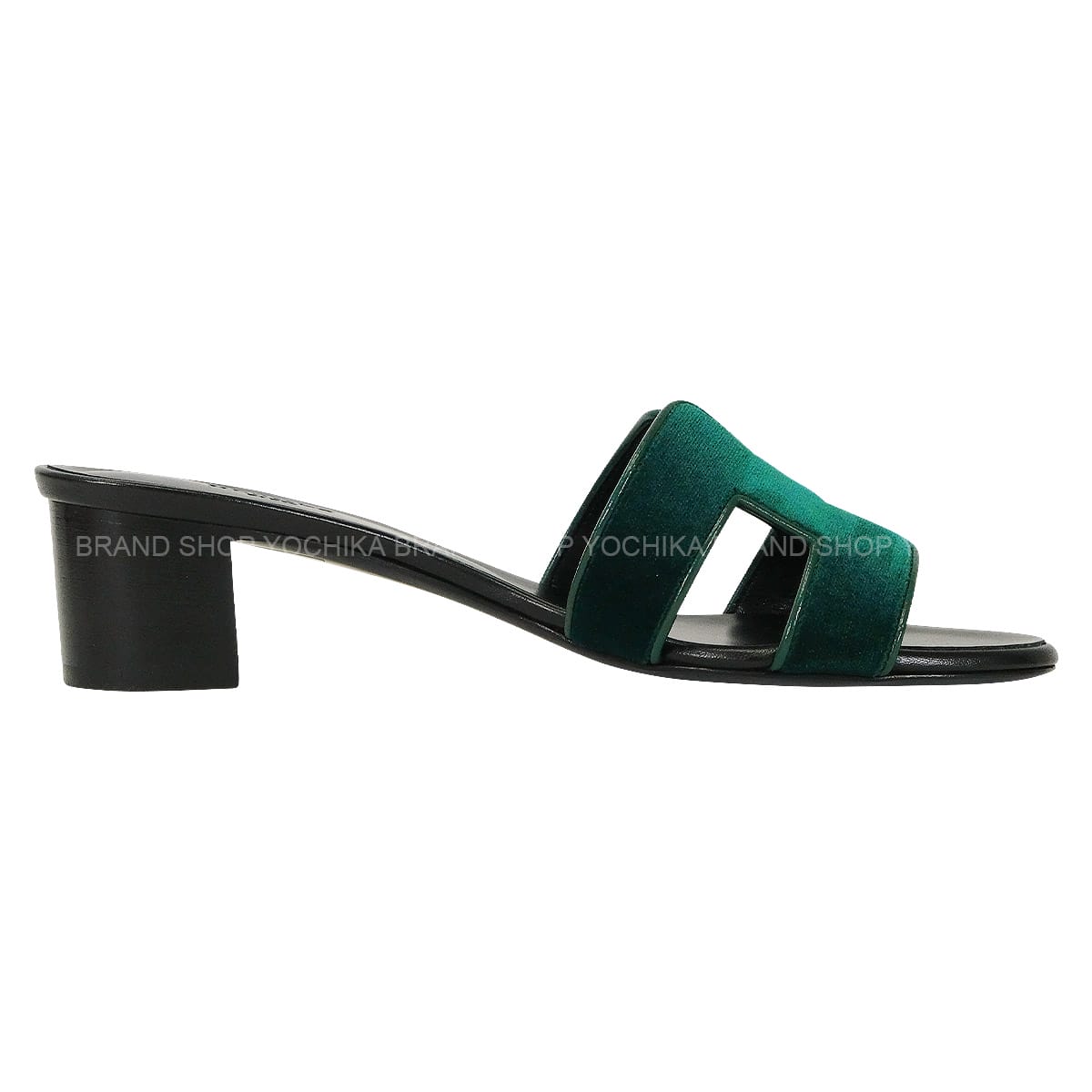 HERMES sandals OASIS Vert Fonce/Noir (Black) Velour #36.5 H232162Z[ALMOST NEW][Authentic]