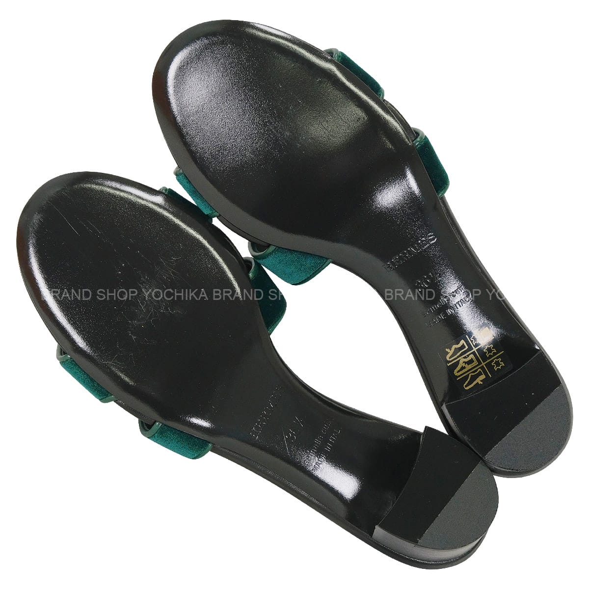 HERMES sandals OASIS Vert Fonce/Noir (Black) Velour #36.5 H232162Z[ALMOST NEW][Authentic]