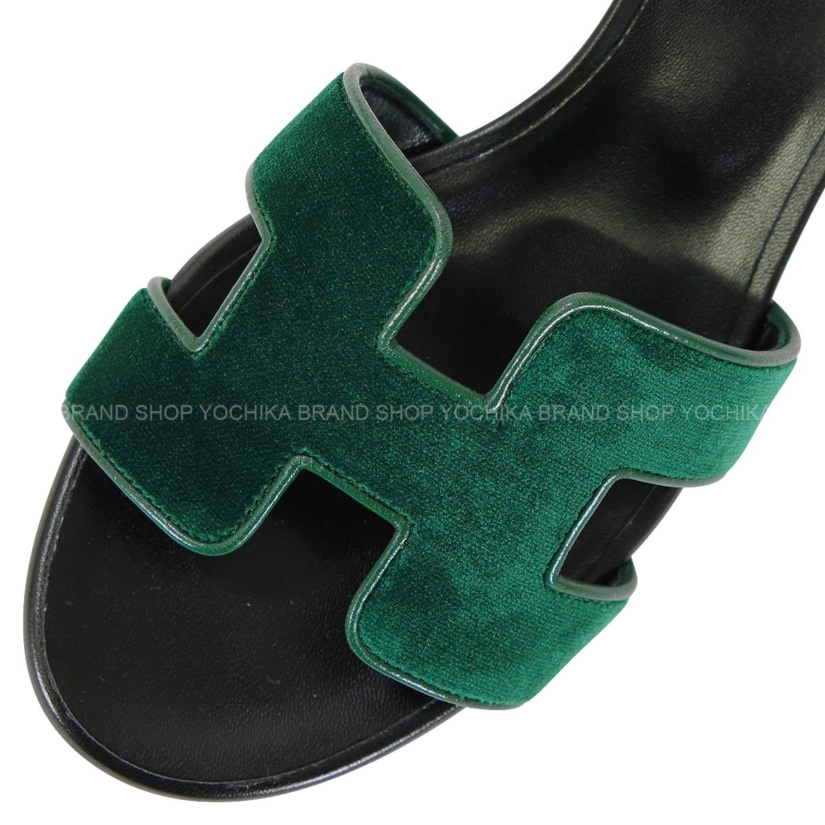 HERMES sandals OASIS Vert Fonce/Noir (Black) Velour #36.5 H232162Z[ALMOST NEW][Authentic]