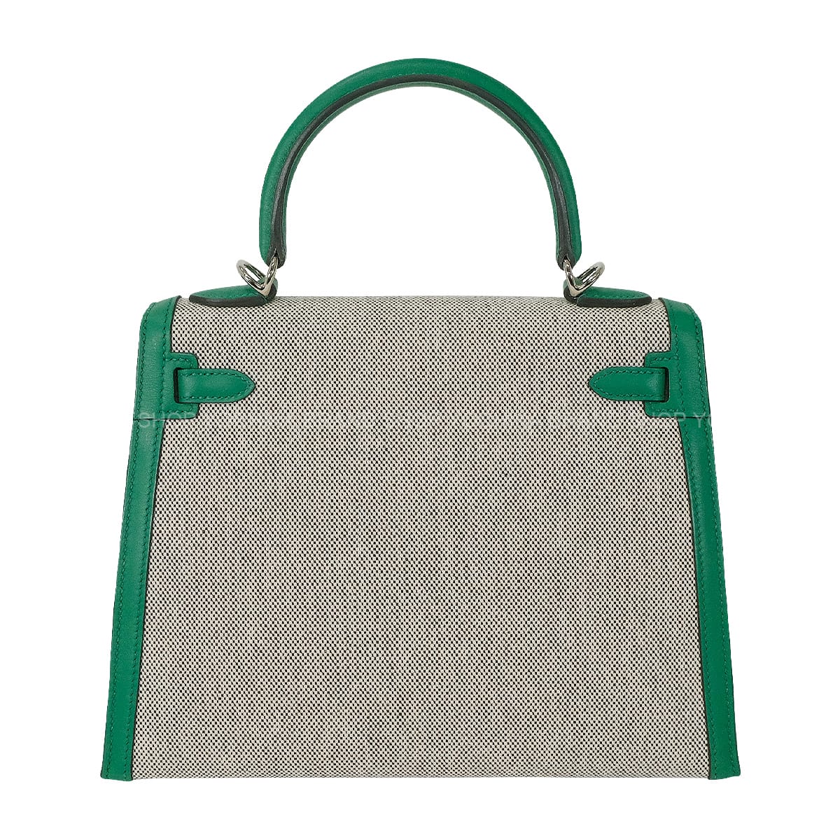 [Pre-loved] HERMES Shoulder bag Kelly25 Sellier Ecru/Vert Vertigo Toile H/Veau Swift Silver HW Stamp W[LIKE NEW][Authentic]