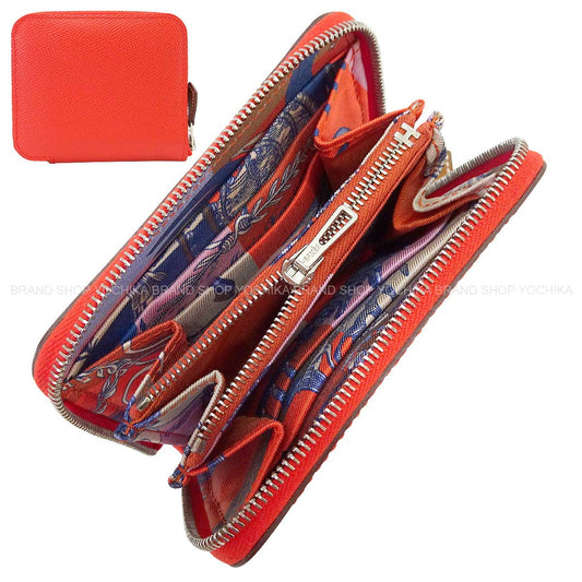 HERMES Bi-fold wallet Azap Silk'in Compact Della Cavalleria Rose Jaipur/Bleu Saphir/Pink Veau Epsom/Silk/Veau Barenia Silver HW Stamp B[EXCELLENT][Authentic]