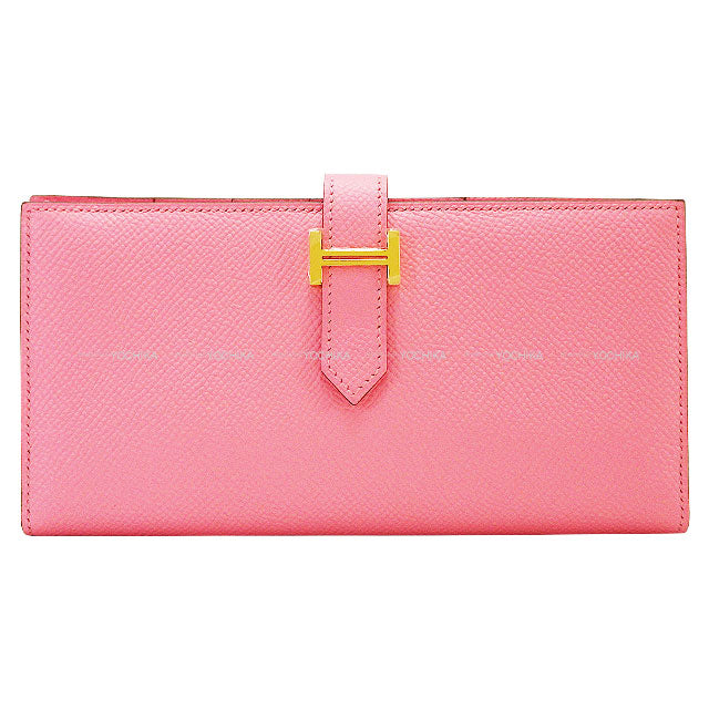 HERMES long wallet Bearn Soufflet Rose Confetti Veau Epsom Gold HW Stamp □R[EXCELLENT][Authentic]