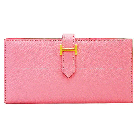 HERMES long wallet Bearn Soufflet Rose Confetti Veau Epsom Gold HW Stamp □R[EXCELLENT][Authentic]