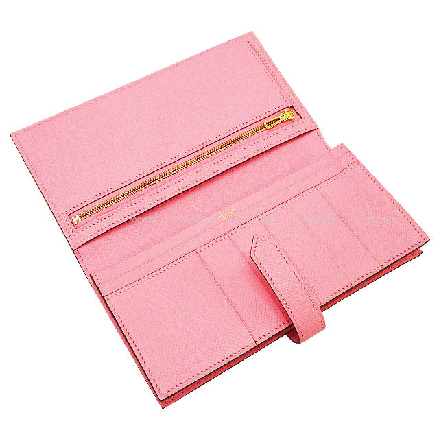 HERMES long wallet Bearn Soufflet Rose Confetti Veau Epsom Gold HW Stamp □R[EXCELLENT][Authentic]