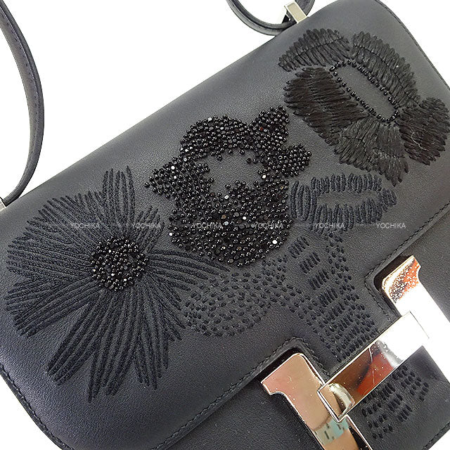 [Pre-loved] HERMES Shoulder bag Constance 3 18 Miroir Dancing Flower Noir (Black) Veau Swift Silver HW Stamp W[LIKE NEW][Authentic]