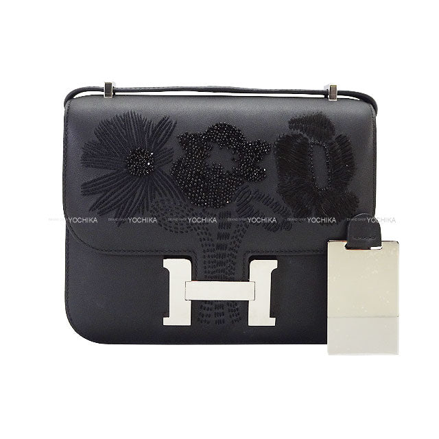 [Pre-loved] HERMES Shoulder bag Constance 3 18 Miroir Dancing Flower Noir (Black) Veau Swift Silver HW Stamp W[LIKE NEW][Authentic]