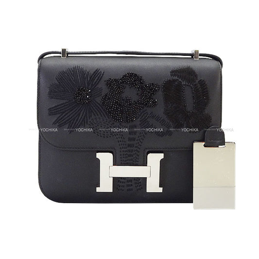 [Pre-loved] HERMES Shoulder bag Constance 3 18 Miroir Dancing Flower Noir (Black) Veau Swift Silver HW Stamp W[LIKE NEW][Authentic]