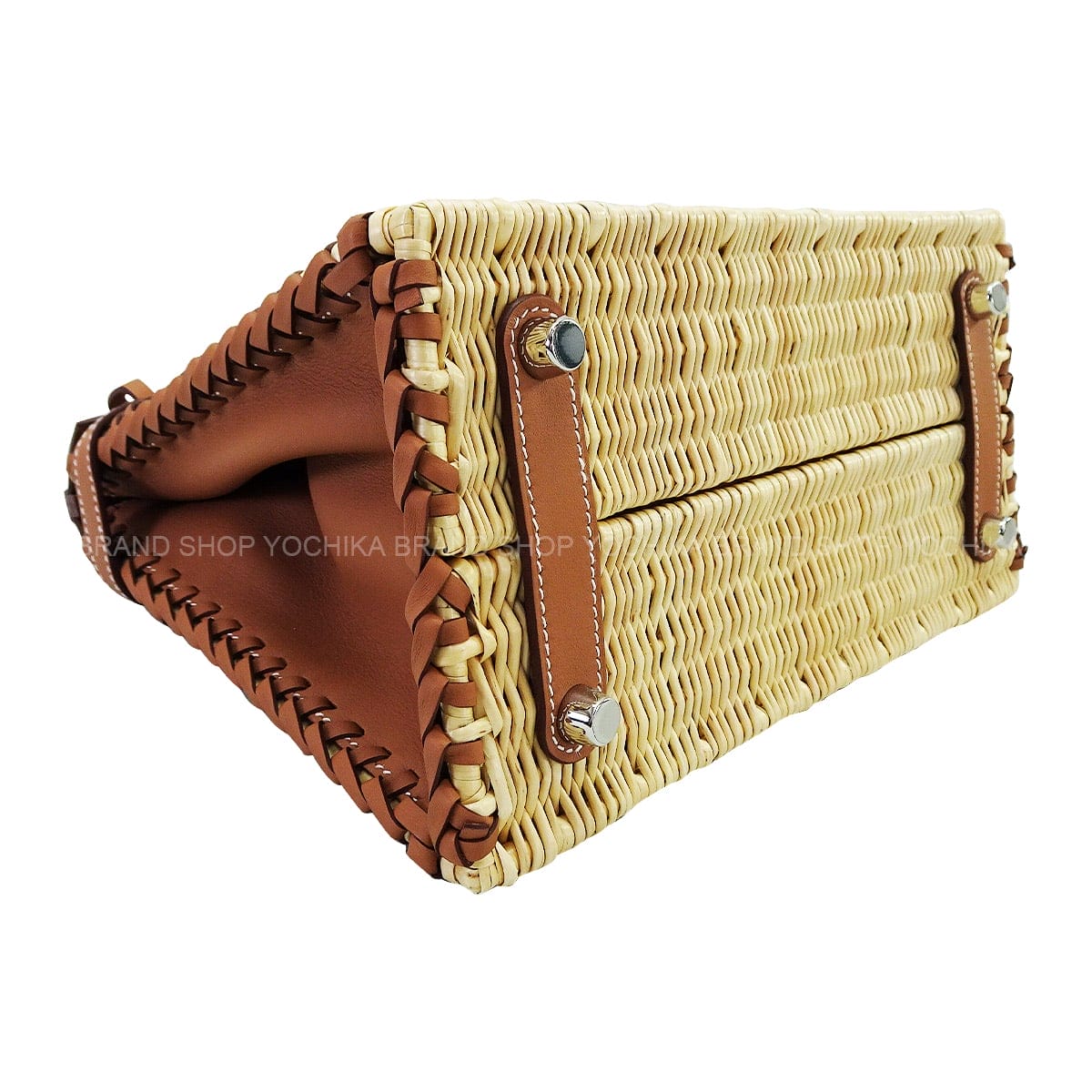 HERMES Handbag Birkin25 Picnic Gold Veau Swift Rattan Silver HW Stamp K[EXCELLENT][Authentic]