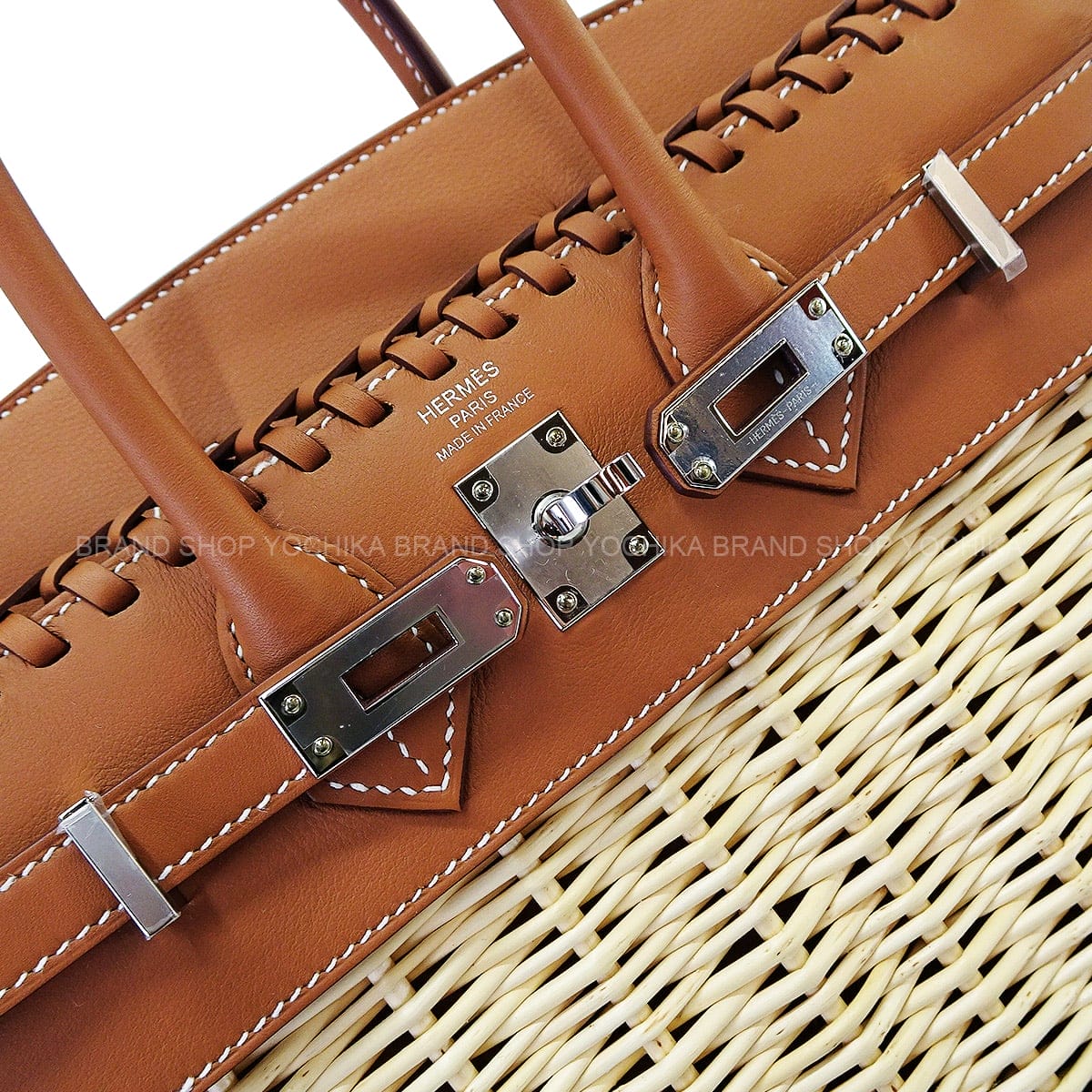 HERMES Handbag Birkin25 Picnic Gold Veau Swift Rattan Silver HW Stamp K[EXCELLENT][Authentic]