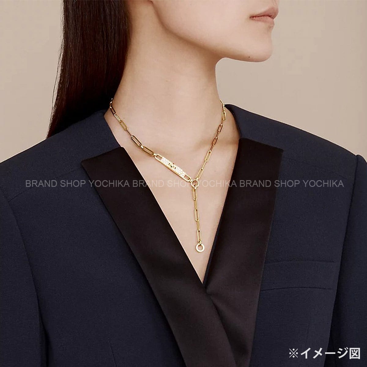 [Pre-loved] HERMES necklace Tie Necklace Kelly Chaine PM Pink Gold K18PG/Diamond[LIKE NEW][Authentic]
