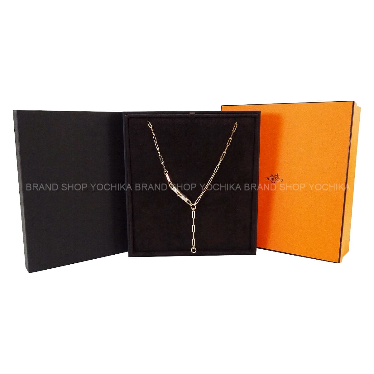[Pre-loved] HERMES necklace Tie Necklace Kelly Chaine PM Pink Gold K18PG/Diamond[LIKE NEW][Authentic]