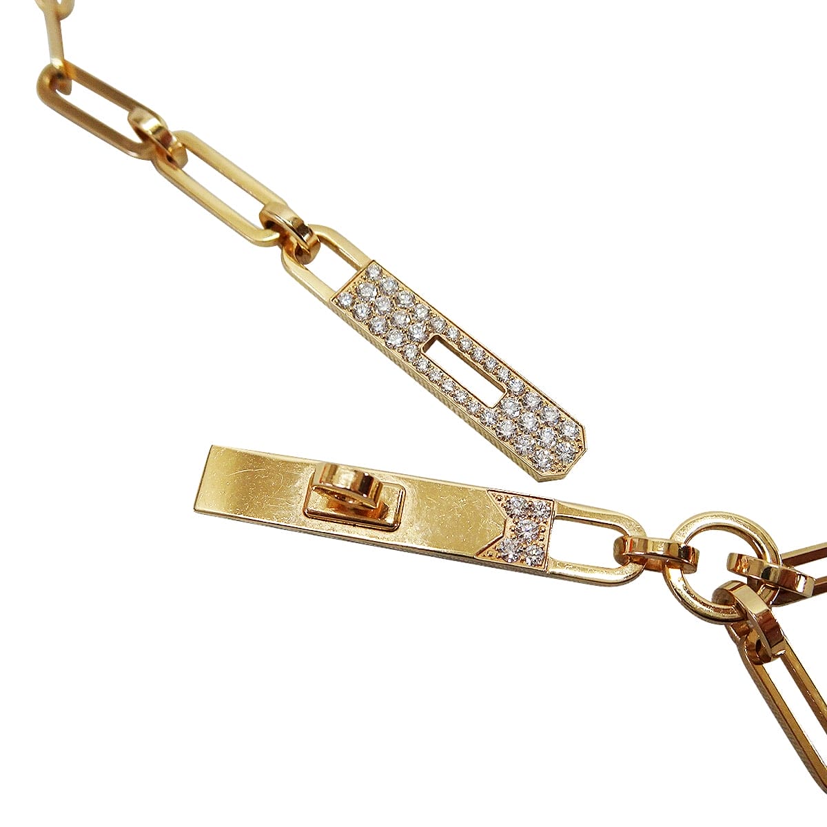 [Pre-loved] HERMES necklace Tie Necklace Kelly Chaine PM Pink Gold K18PG/Diamond[LIKE NEW][Authentic]