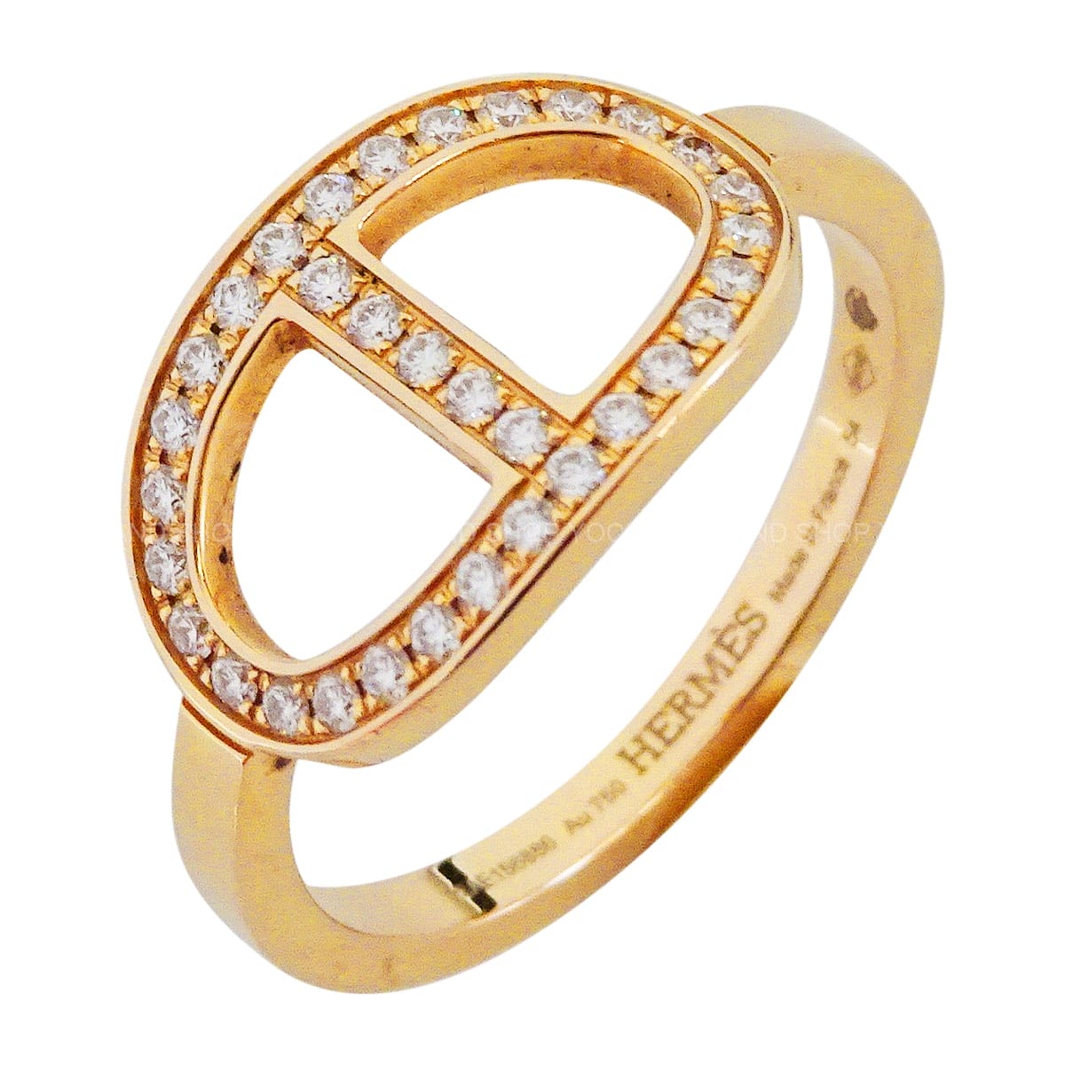 [Pre-loved] HERMES ring Chaine D'ancre Contour MM Pink Gold K18PG/Diamond #54[LIKE NEW][Authentic]