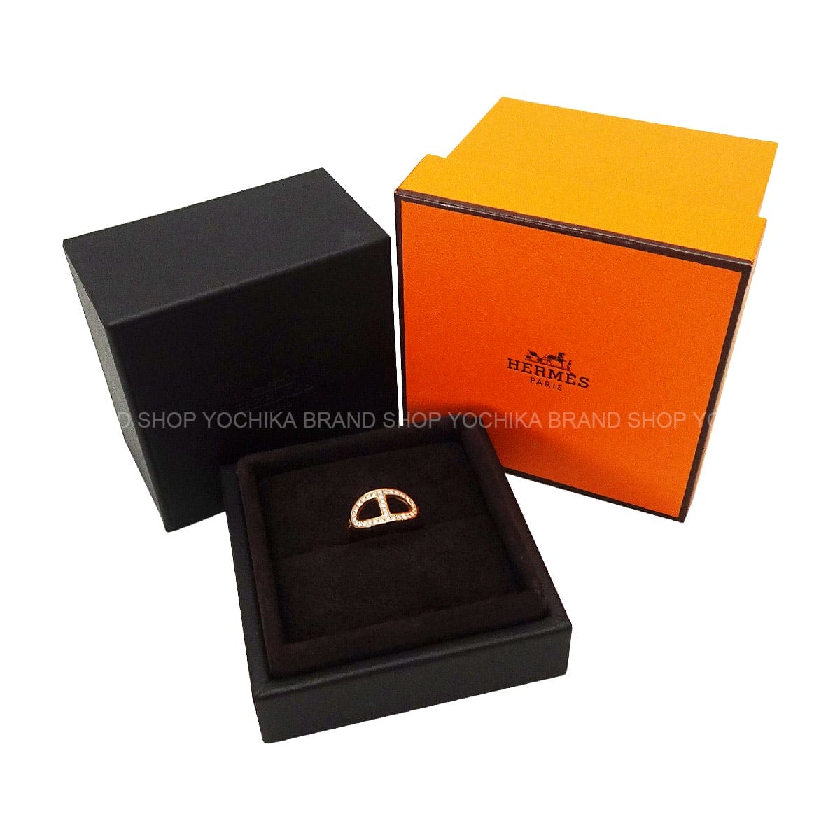 [Pre-loved] HERMES ring Chaine D'ancre Contour MM Pink Gold K18PG/Diamond #54[LIKE NEW][Authentic]