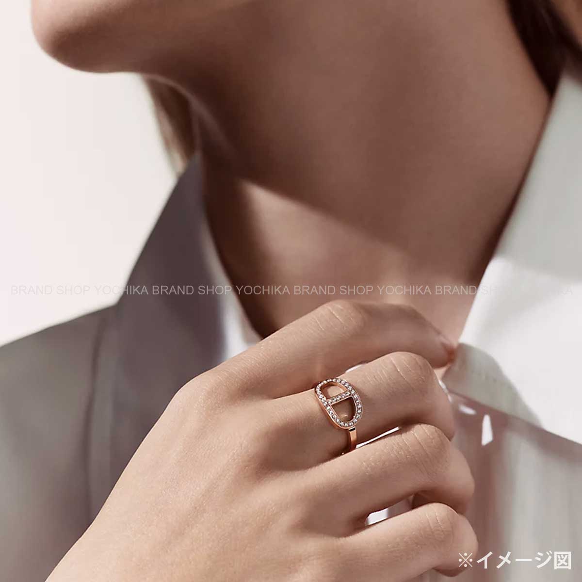 [Pre-loved] HERMES ring Chaine D'ancre Contour MM Pink Gold K18PG/Diamond #54[LIKE NEW][Authentic]