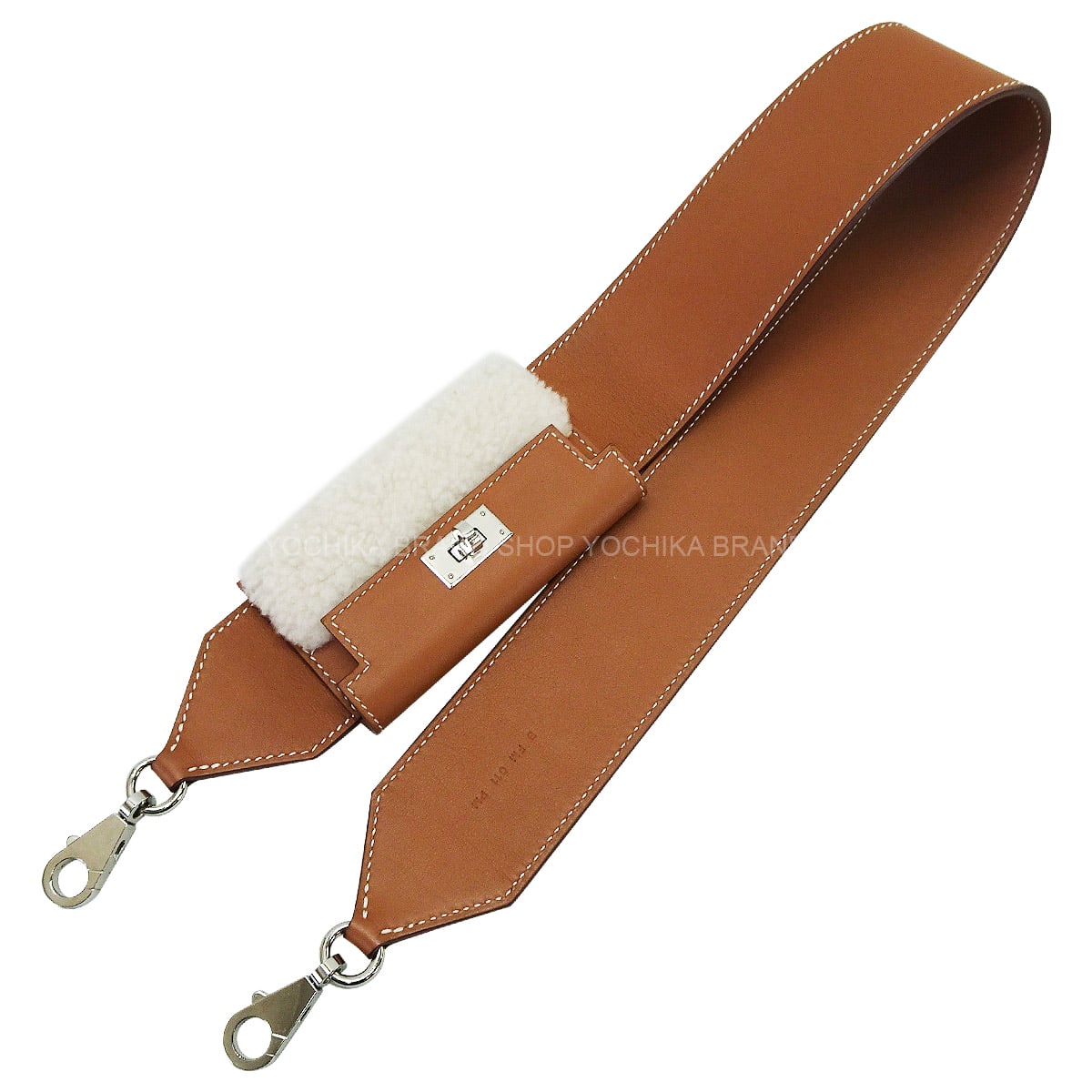 HERMES shoulder strap Bandouliere Kelly Pocket PLUSH Teddy 50mm/85cm Gold/Ecru Veau Swift/Mouton Silver HW Stamp B[EXCELLENT][Authentic]